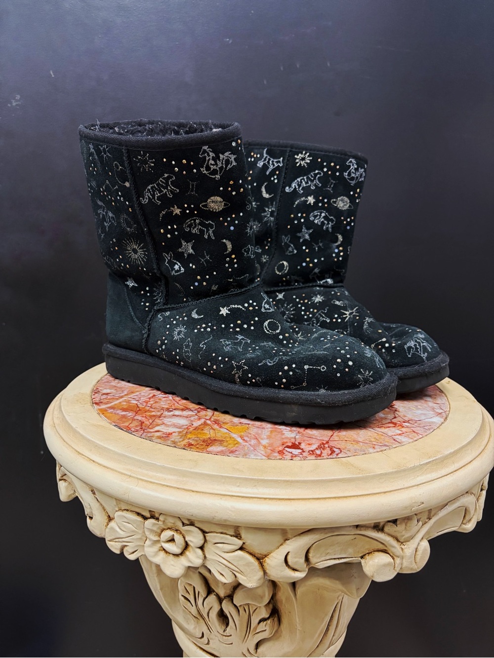 Zodiac Edition Black And Silver UGG Boots